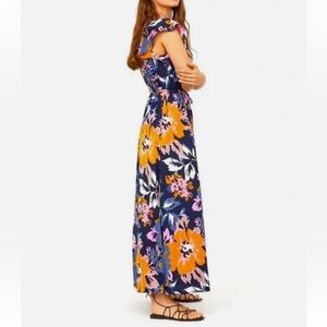 EUC H&M Navy Floral Print Long Butterfly Sleeved V-Neck Maxi Dress
